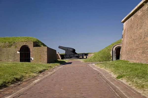 USA, MD, Baltimore. Large cannons aim out towards the harbor around Fort McHenry