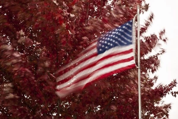 USA, Oregon, Keizer, long exposure of flag in wind