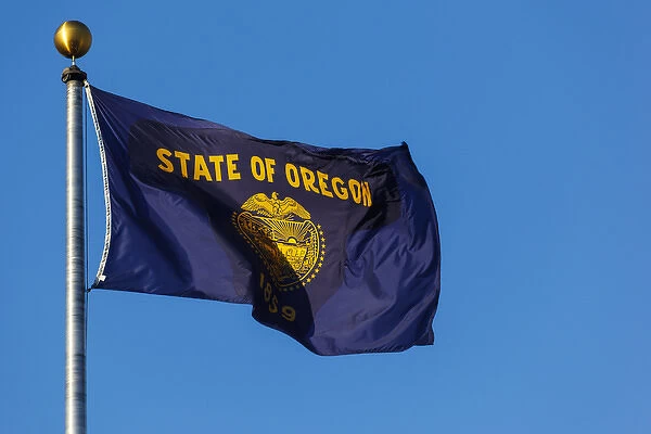 USA, Oregon, Salem, State Capitol State Park, Oregon state flag