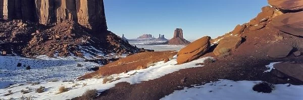 USA, Utah, Monument Valley. Snow coats the floor of Monument Valley, Navajo Tribal Park, in Utah