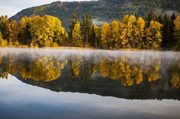 USA, Washington State, Cle Elum. Fall color by a pond in Central Washington