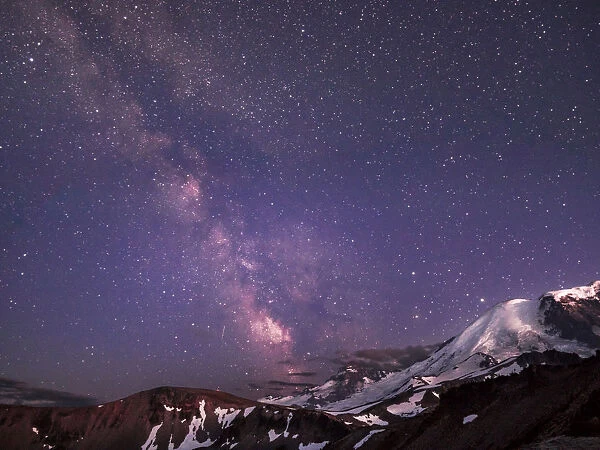 USA, Washington State. Night shot of Milky Way and stars over Mt. Rainier, Little Tahoma