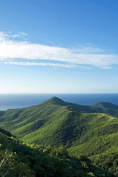 View of south west coast from Boggy Peak, Antigua, West Indies, Caribbean, Central