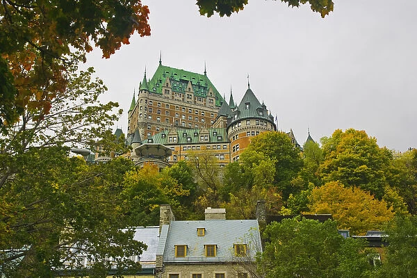 A walking tour of lower Quebec City. A upward view of The Chateau Frontenac