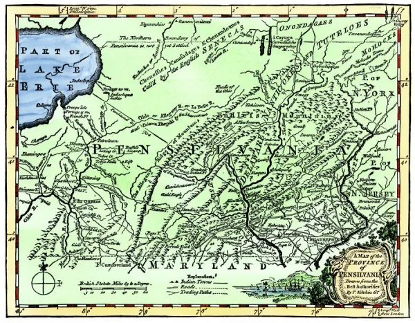 Colonial Pennsylvania map, 1750s