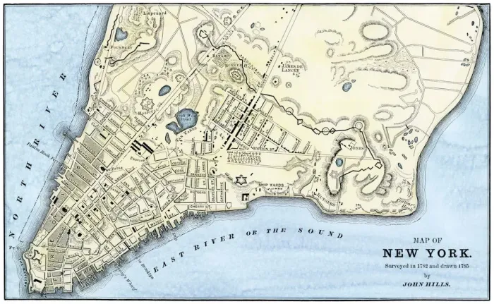 Framed Print : Hand-colored woodcut print of Manhattan map Framed Print : Hand-colored woodcut print of Manhattan map