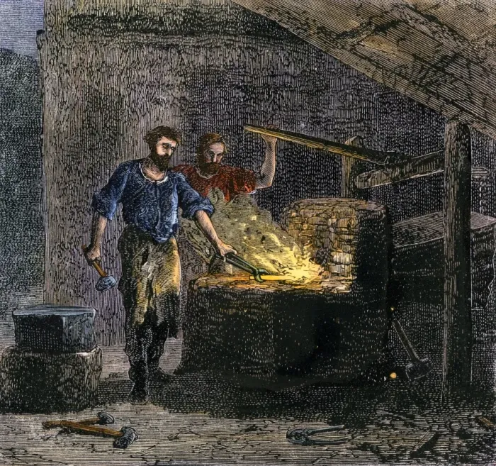 Framed Print : Blacksmith and his assistant at a forge Print Framed Print : Blacksmith and his assistant at a forge Print