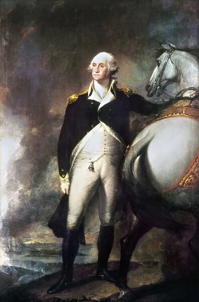 (1732-1799). 1st President of the United States. At Dorchester Heights during the Siege of Boston, 1776. Oil on panel, c1806, by Gilbert Stuart
