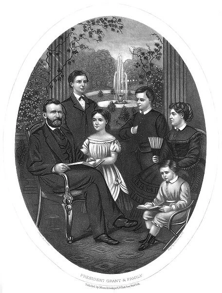 18th President of the United States. President Grant and family. Mezzotint, American, c1870
