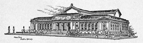 42nd STREET LIBRARY. The New York Public Library on 5th Avenue. Wood engraving, American, c1905