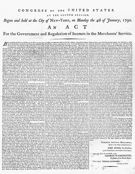 ACT OF CONGRESS, 1790. An Act of Congress, passed in New York City for the regulation
