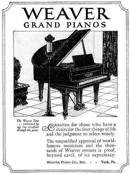 AD: WEAVER GRAND PIANOS. American advertisement for Weaver Grand Pianos, 1926