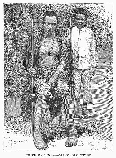 AFRICA: MAKOLOLO CHIEF. Chief Katunga of the Makololo, Nyasaland (present-day Malawi). Line engraving, 1889