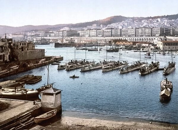 ALGERIA: ALGIERS, c1899. View of the harbor from the admiralty at Algiers, Algeria