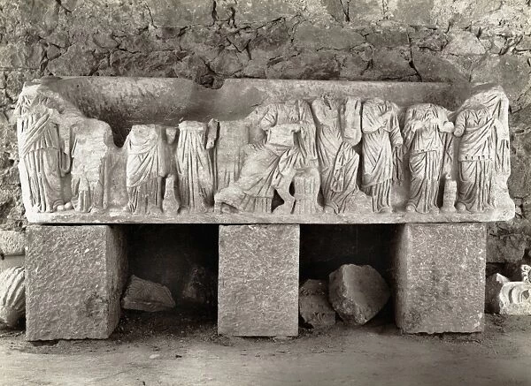 ALGERIA: ROMAN SARCOPHAGUS. Sarcophagus at the Roman Temple of Minerva in Tebessa
