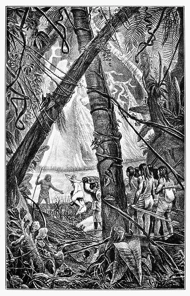 AMAZON JUNGLE. An expedition along the Amazon River. Lithograph, 19th century