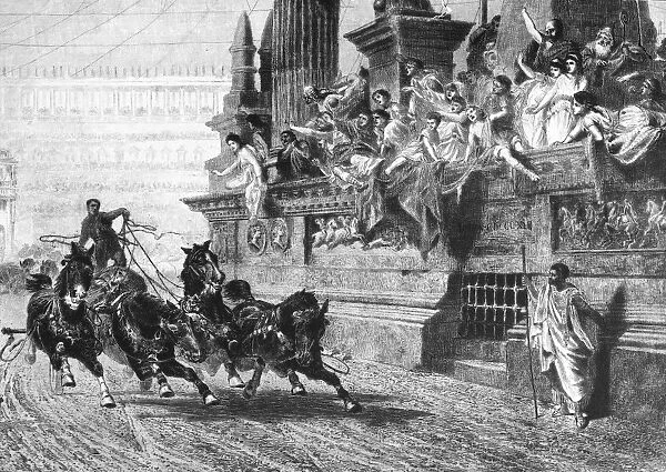 ANCIENT ROME: CHARIOT RACE. Chariot race in the Circus Maximus. Line engraving, 19th century, after a painting by Alexander von Wagner (1838-1919)