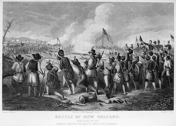 Andrew Jackson encouraging his riflemen at the Battle of New Orleans, 8 January 1815. Engraving, 19th century
