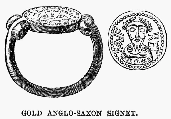 ANGLO-SAXONS: SIGNET RING. Wood engraving, 19th century