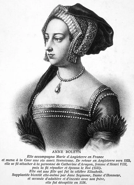ANNE BOLEYN (1507-1536). Second wife of King Henry VIII of England. Lithograph