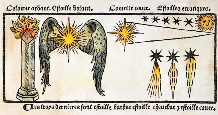 Framed Print : Colored Woodcut Print of Comets, 1496 Framed Print : Colored Woodcut Print of Comets, 1496