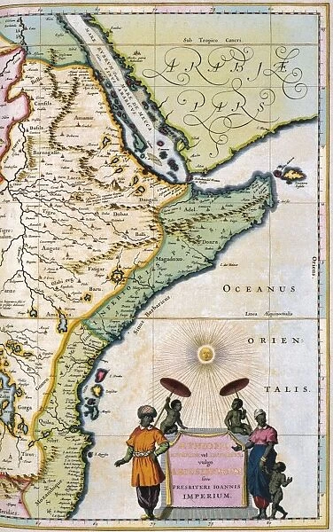 ATLAS: EAST AFRICA, 1665. Map of Ethiopia (kingdom of Prester John), Abyssinia, and Arabia, from Jan Blaeus Atlas Maior, printed in Amsterdam, 1665