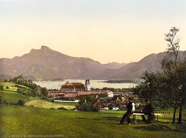 AUSTRIA: MONDSEE, c1895. The towns of Mondsee and Schafberg, Austria. Photochrome