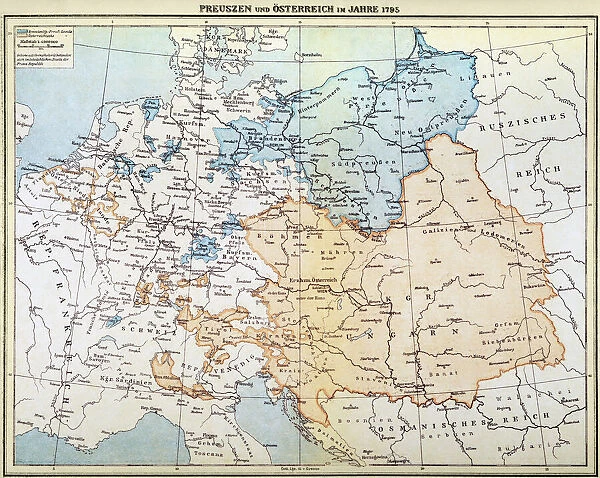 AUSTRIAN EMPIRE MAP, 1795. Map of Prussia and the Austrian Empire as they appeared in the year 1795