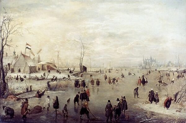 AVERCAMP: WINTER. Winter scene on the Ice. Wood, by Hendrick Avercamp (1585-1634)