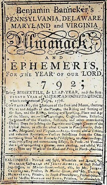 BANNEKERs ALMANACK, 1792. The title-page of Benjamin Bannekers Almanack for 1792