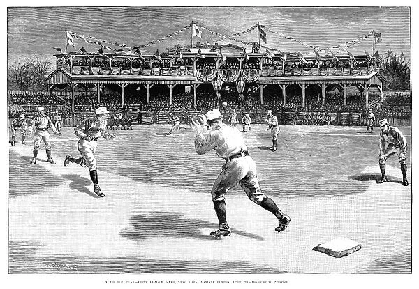 BASEBALL GAME, 1886. Baseball game at the Polo Grounds in New York City, between