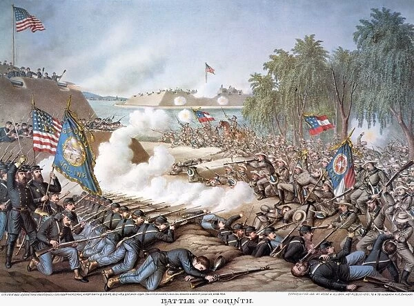 BATTLE OF CORINTH, 1862. Battle of Corinth, Mississippi, 3-4 October 1862. Lithograph, 1891, by Kurz & Allison