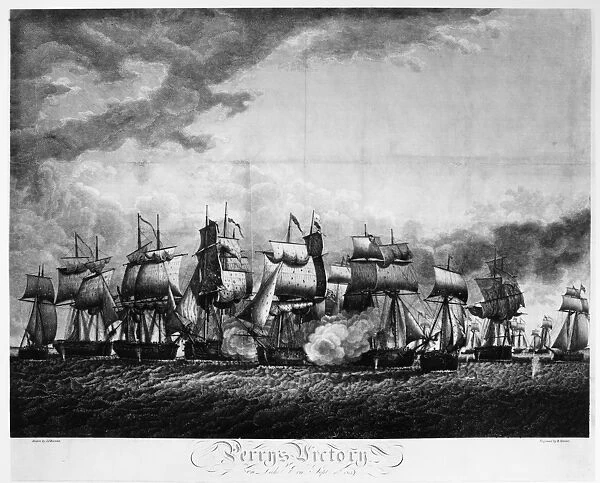 BATTLE OF LAKE ERIE, 1813. Oliver Hazard Perrys victory at Lake Erie, 10 September 1813, during the War of 1812. Line engraving, 1814, after John James Barralet (1747-1815)