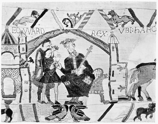 BAYEUX TAPESTRY. King Edward the Confessor, in his palace, gives instructions to Earl Harold