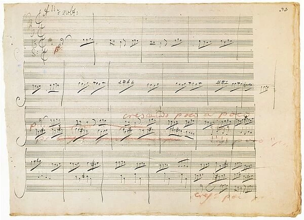 BEETHOVEN MANUSCRIPT, 1806. Manuscript page from Ludwig van Beethovens String Quartet in C Major, Op. 59 No. 3, showing the beginning of the last movement