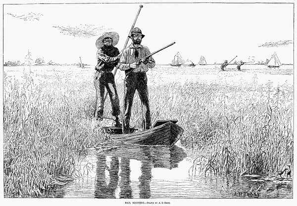 BIRD SHOOTING, 1884. Hunting on the Delaware River