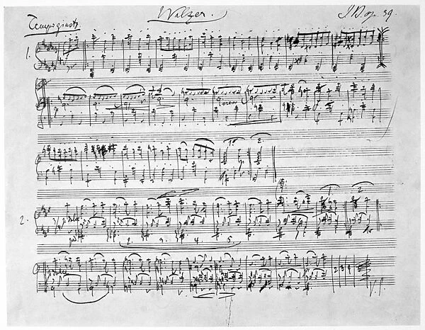 BRAHMS MANUSCRIPT, 1865. Manuscript page of Johannes Brahms Waltzes for Piano, Op