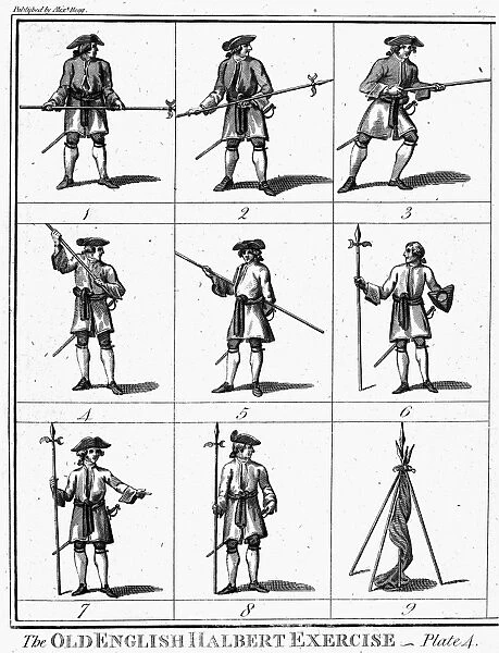 BRITISH SOLDIER DRILLS. Double Armed Men. Line engravings of medieval or renaissance British soldiers from Spencers New, Authentic, and Complete History of England, 1794