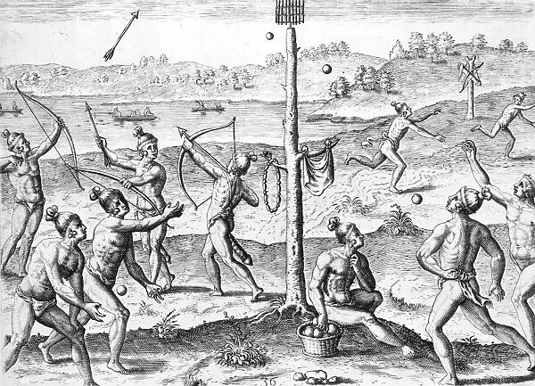 DE BRY: NATIVE AMERICAN EXCERCISE. Florida Native Americans at exercise. Copper engraving