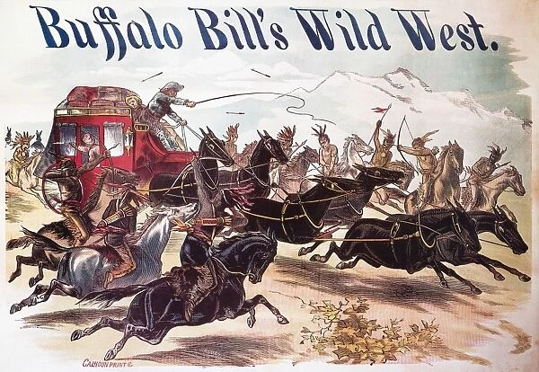 BUFFALO BILL: POSTER, 1893. Attack on a Stagecoach : lithograph poster for Buffalo Bill Codys Wild West Show, c1893