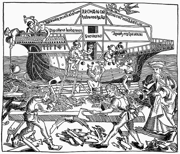 BUILDING OF NOAHs ARK. Woodcut from the Nuremberg Chronicle, 1493