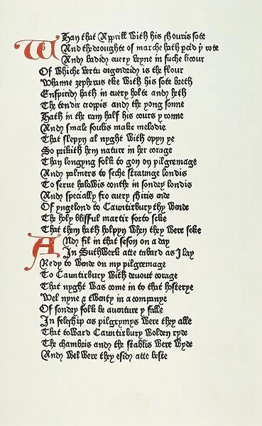 CANTERBURY TALES, 1478. The first page of the first printed edition of Geoffrey