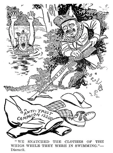 Cartoon, c1902, from the Brooklyn Eagle referring to President Theodore Roosevelts activity against trusts