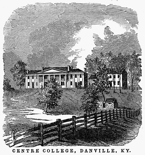 CENTRE COLLEGE, 1819. Centre College, Danville, Kentucky, chartered by the Kentucky legislature in 1819. Wood engraving, 1847