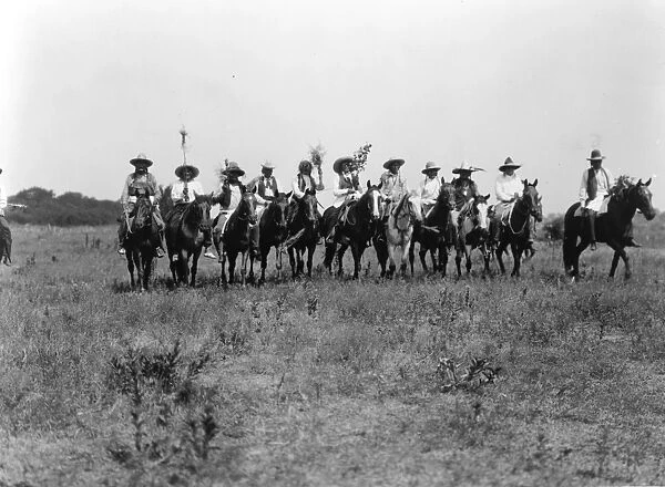 CHEYENNE SUN DANCE, c1927. Cheyenne chiefs on horseback during a sun dance ceremony