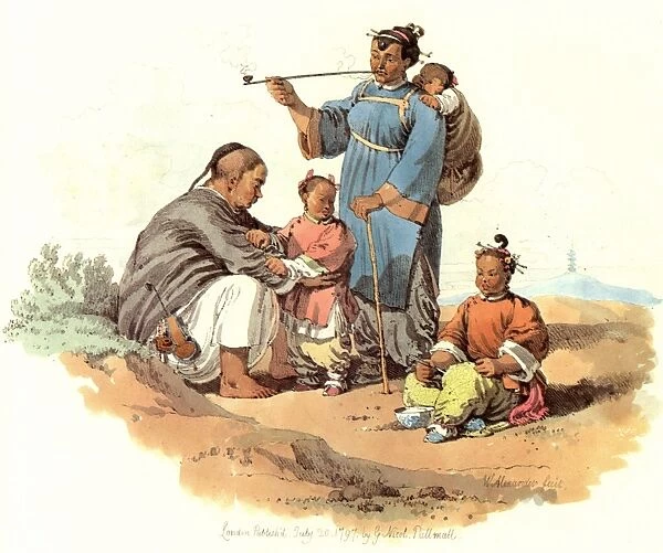 CHINA: PEASANT FAMILY, 1797. A peasant and his family, China: English lithograph