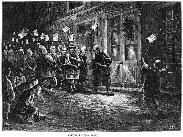 CHINESE IMMIGRANTS, 1877. Chinese Lantern Feast. Wood engraving, American, 1877