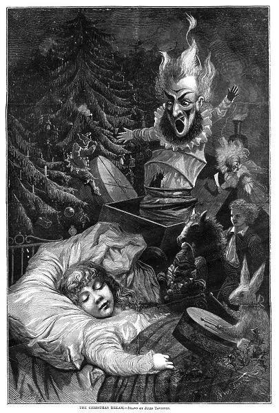 CHRISTMAS DREAM, 1871. The Christmas Dream. Line engraving after a drawing by Jules Taverner