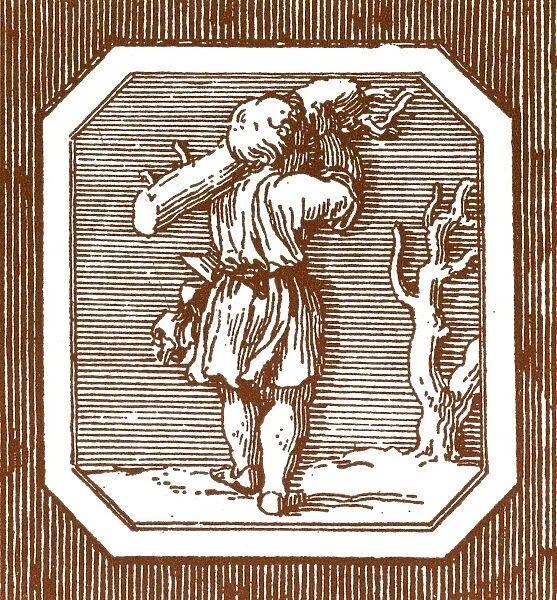 CHRISTMAS: YULE LOG, 1679. Bringing in the Yule Log. Detail of an engraving after Charles Le Brun, 1679