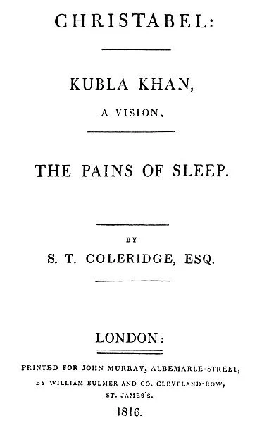 COLERIDGE TITLE-PAGE, 1816. Title-page of the first edition of Samuel Taylor Coleridge s